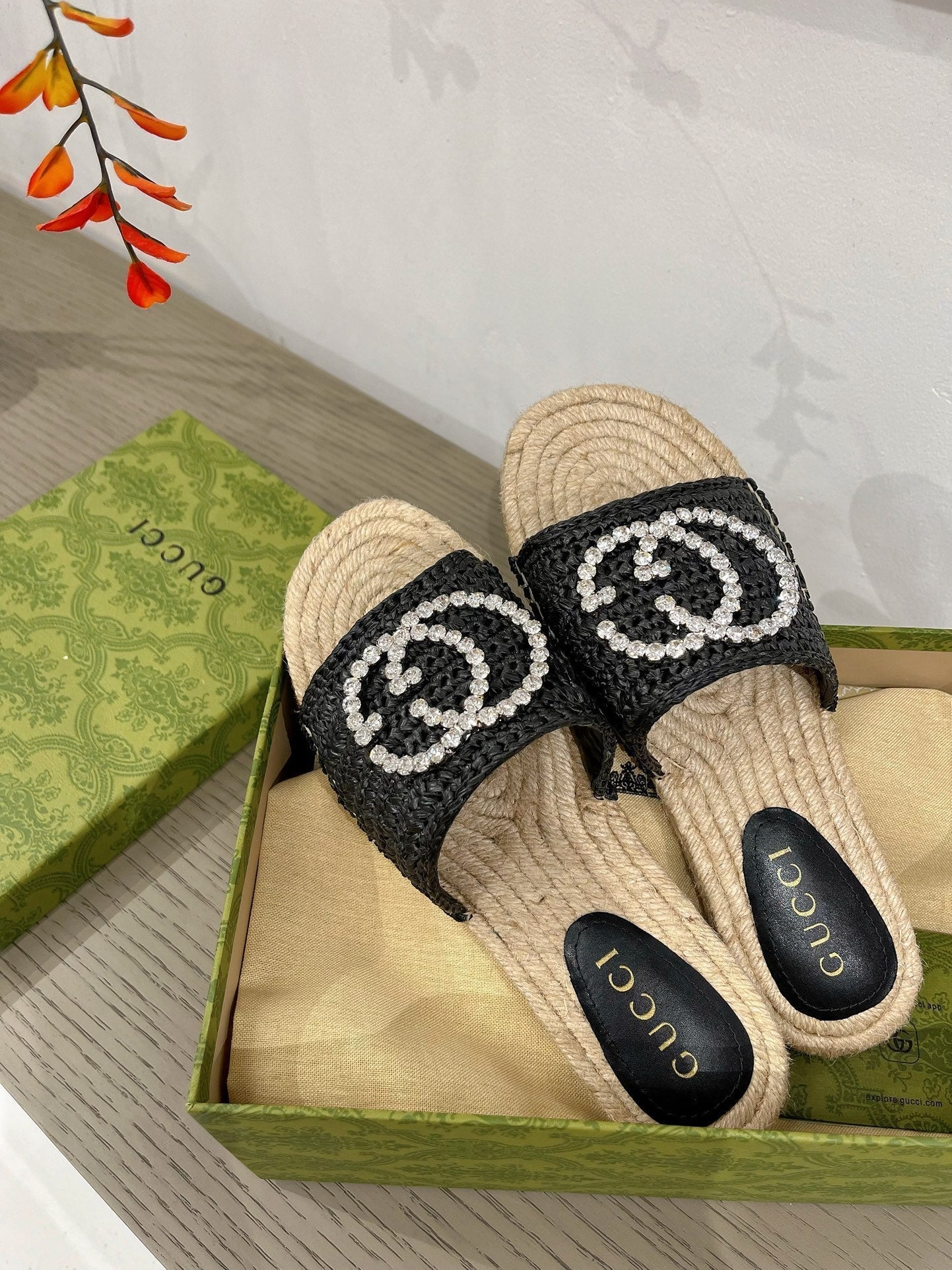GUCCI INTERLOCKING G ESPADRILLE BLACK FABRIC