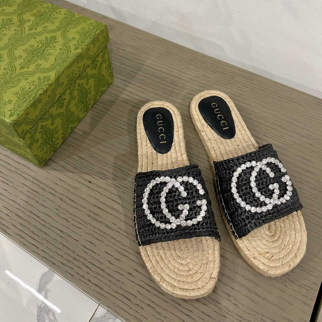 GUCCI INTERLOCKING G ESPADRILLE BLACK FABRIC