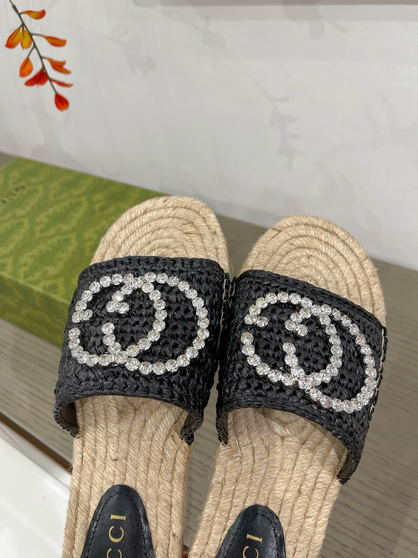 GUCCI INTERLOCKING G ESPADRILLE BLACK FABRIC