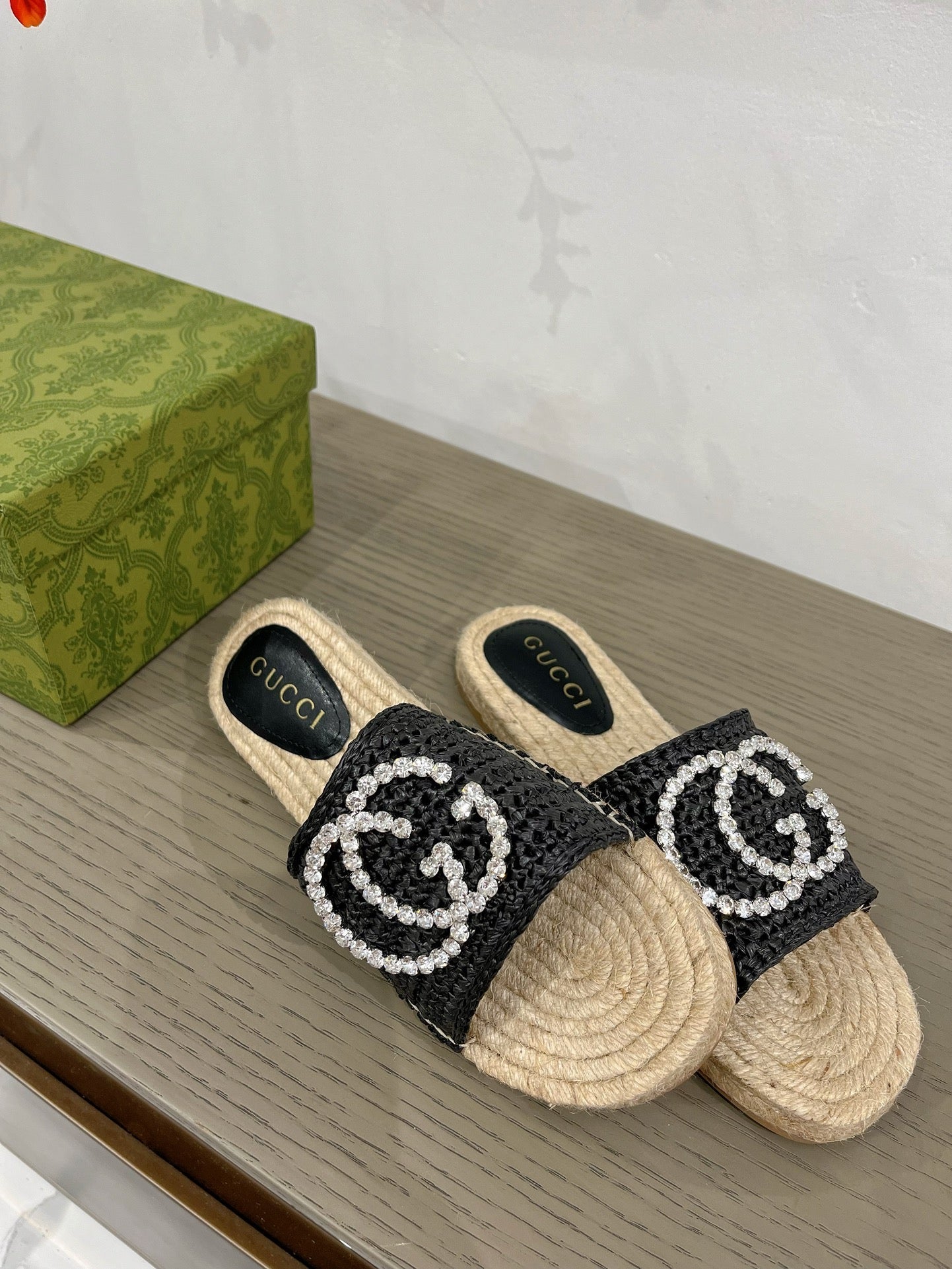 GUCCI INTERLOCKING G ESPADRILLE BLACK FABRIC