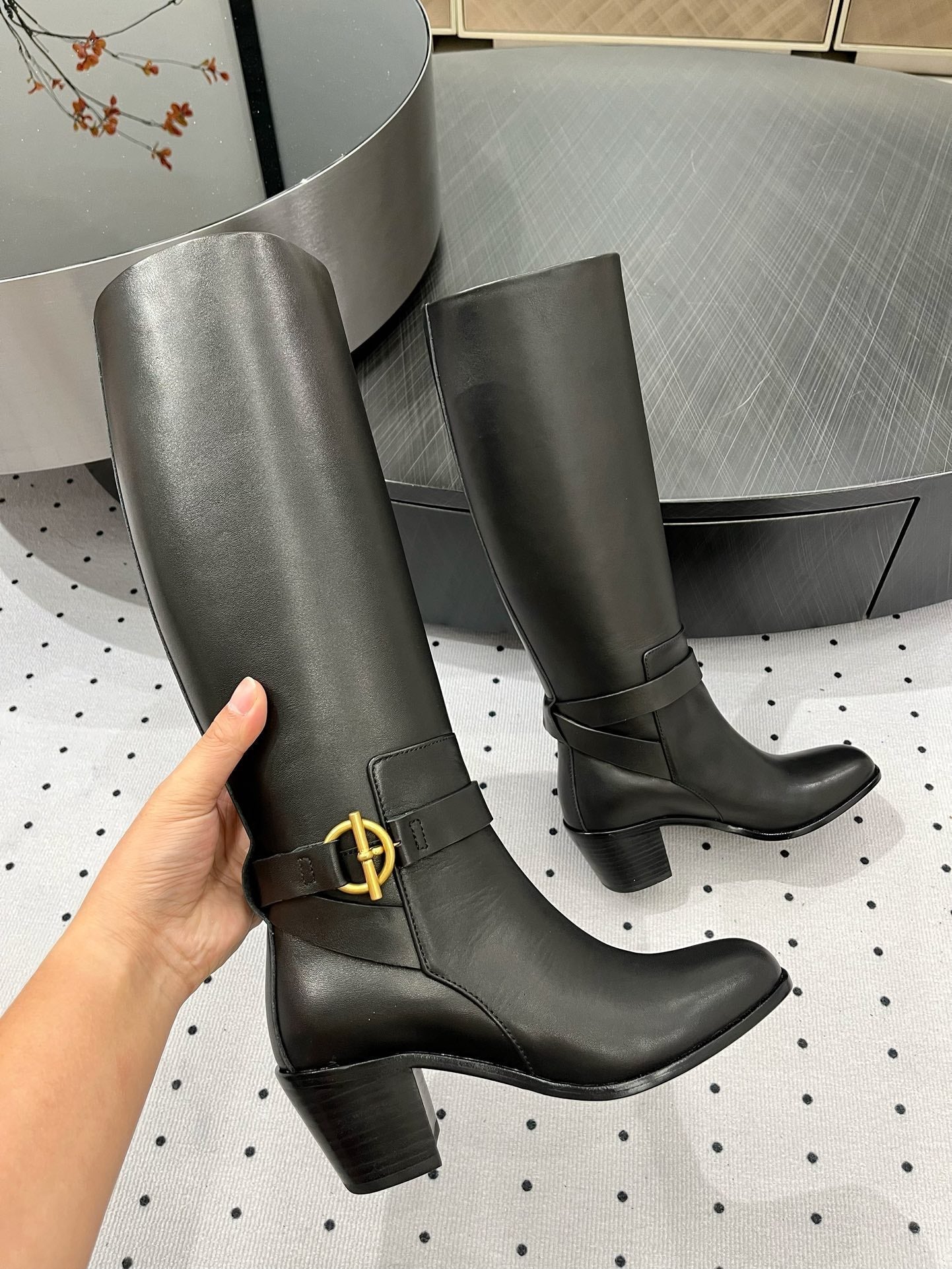 HERMES JUSTINE BOOT 6 CM IN BLACK CALFSKIN