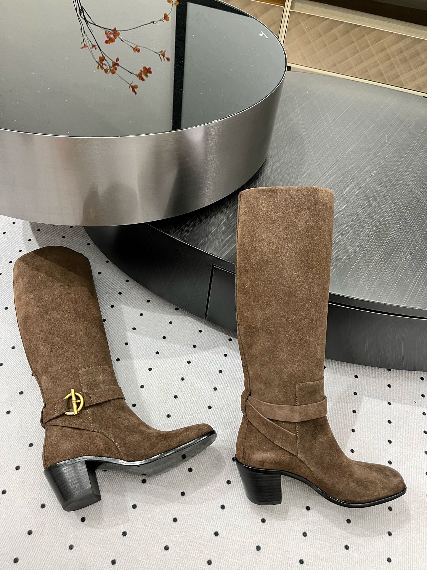 HERMES JUSTINE BOOT 6 CM IN CHOCOLATE BROWN SUEDE