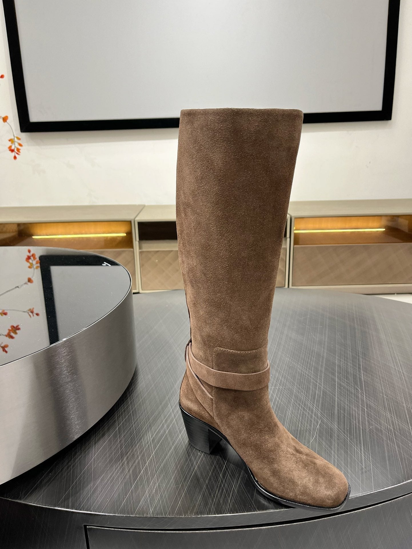 HERMES JUSTINE BOOT 6 CM IN CHOCOLATE BROWN SUEDE