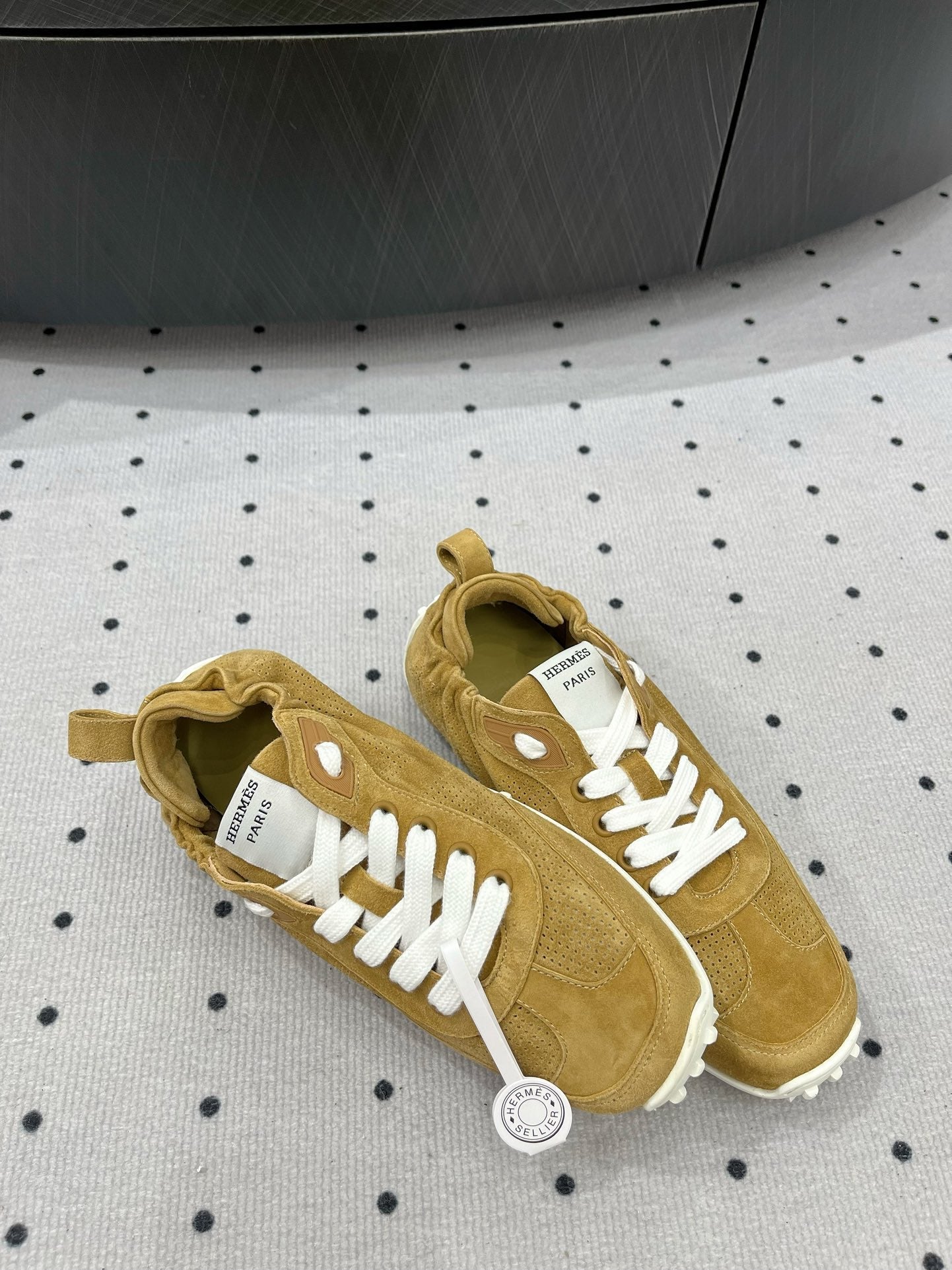 HERMES TRAIL SNEAKER IN DIJON YELLOW SUEDE