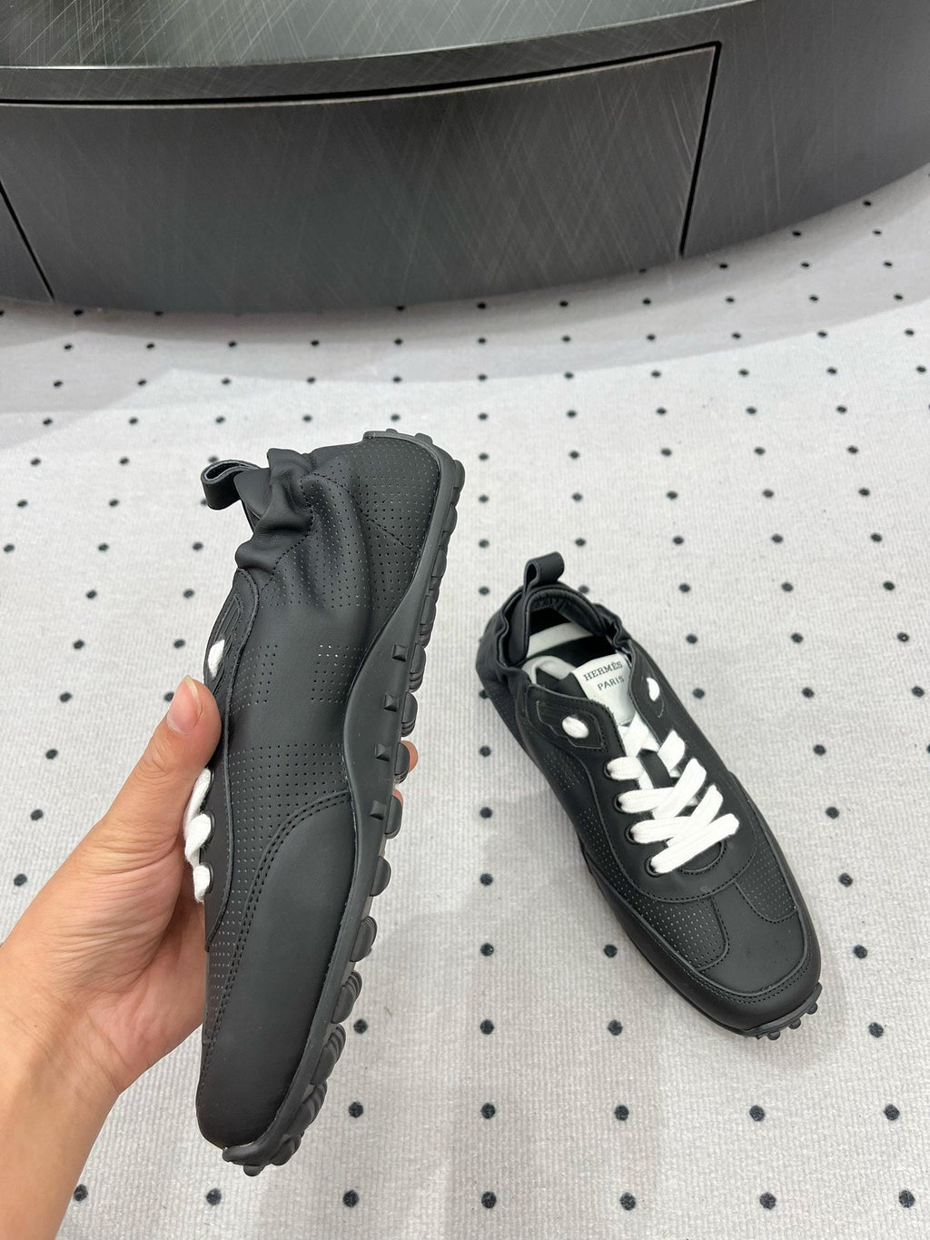 HERMES TRAIL SNEAKER IN BLACK CALFSKIN