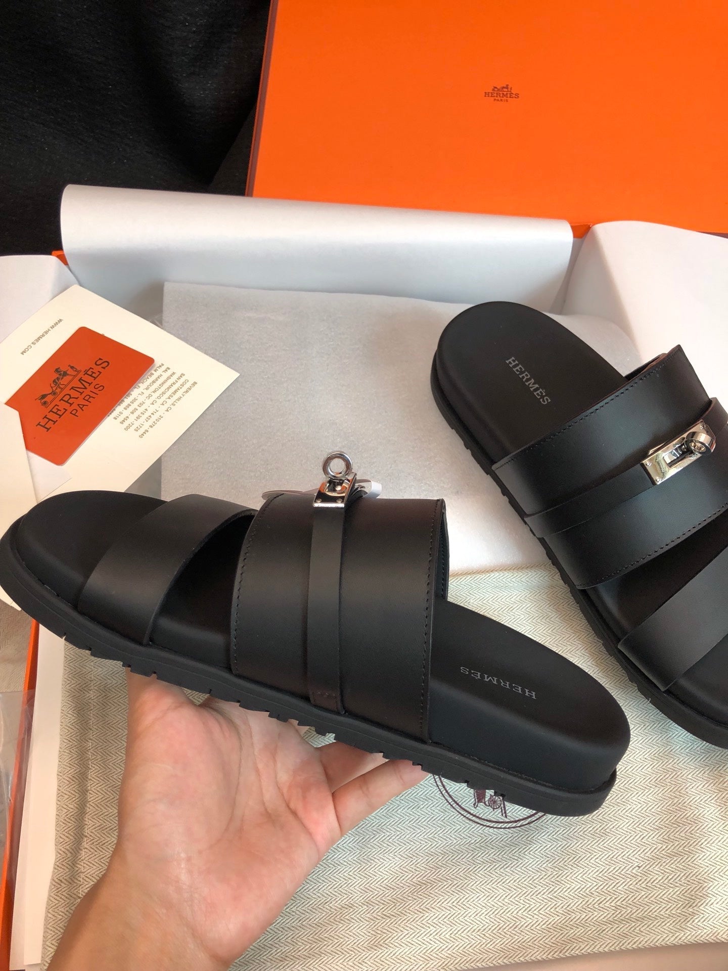 HERMES GABRIEL SANDAL MULE IN BLACK CALFSKIN