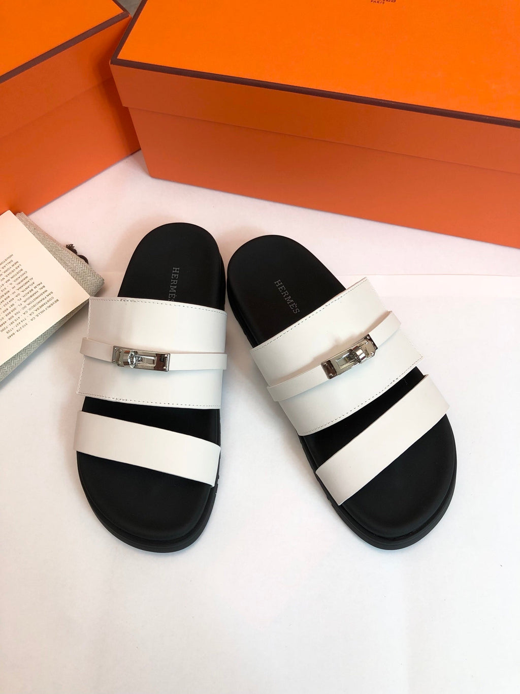 HERMES GABRIEL SANDAL MULE IN WHITE CALFSKIN