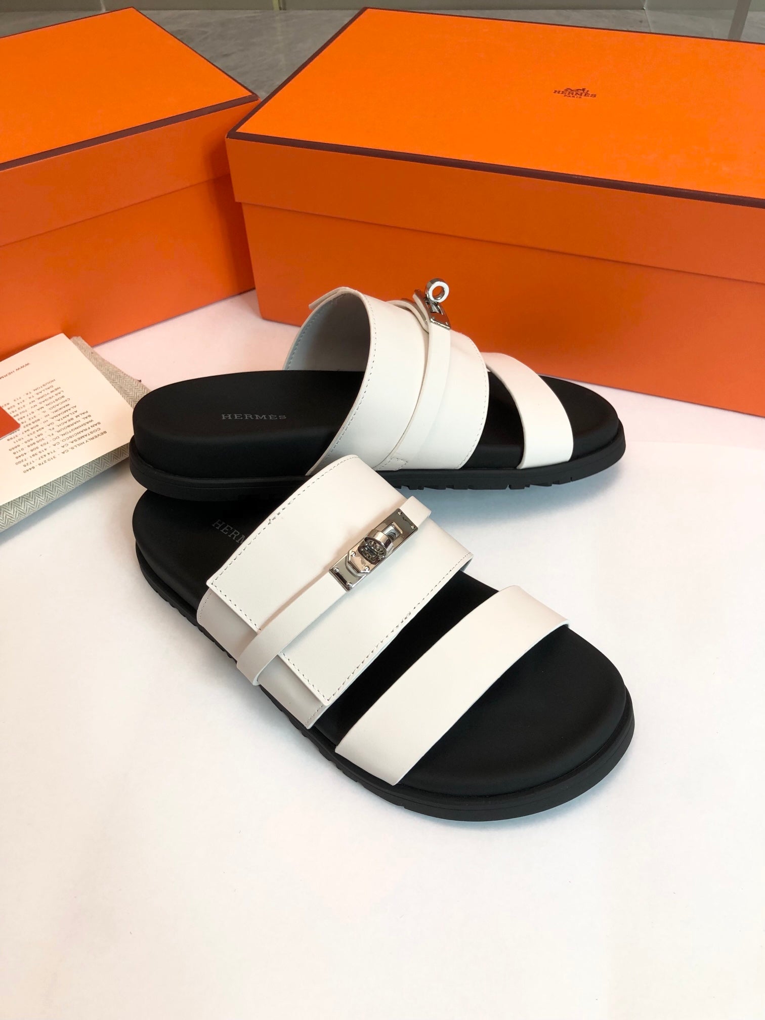 HERMES GABRIEL SANDAL MULE IN WHITE CALFSKIN