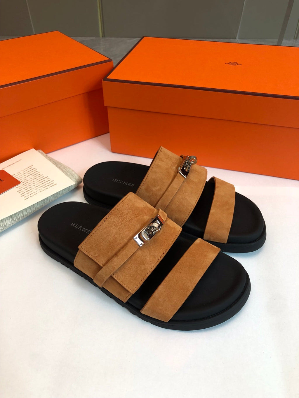 HERMES GABRIEL SANDAL MULE IN BRONZE BROWN SUEDE