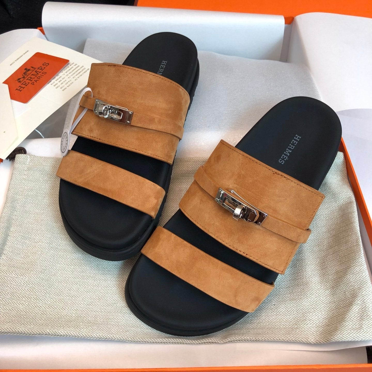HERMES GABRIEL SANDAL MULE IN BRONZE BROWN SUEDE