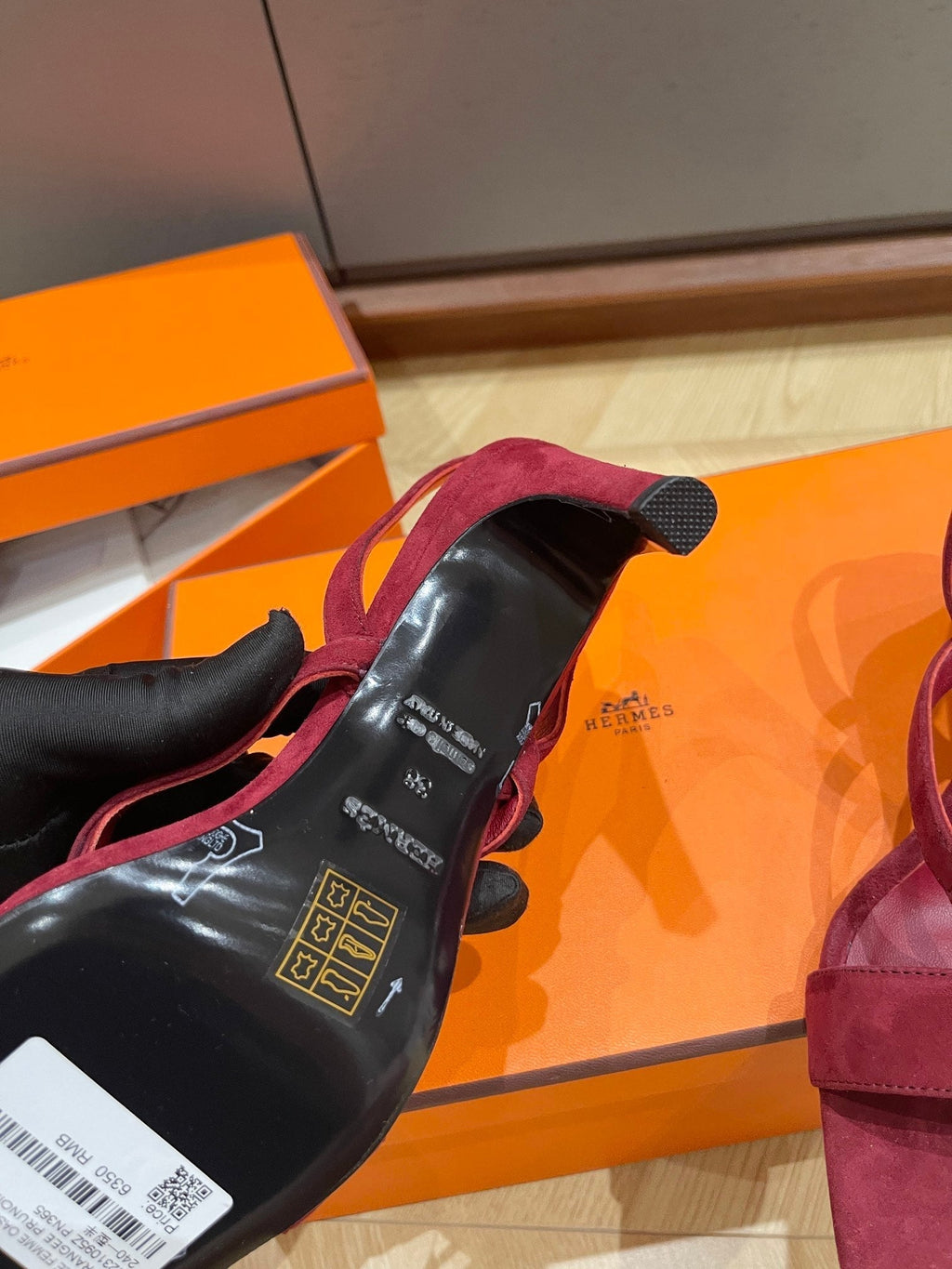 HERMES GLAMOUR 75 SANDAL MULBERRY SUEDE