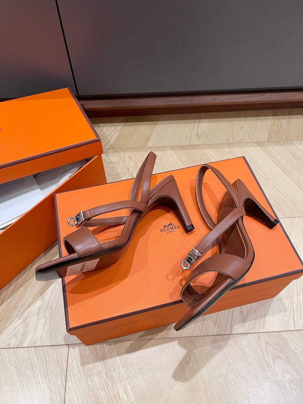 HERMES GLAMOUR 75 SANDAL CHOCOLATE CALFSKIN