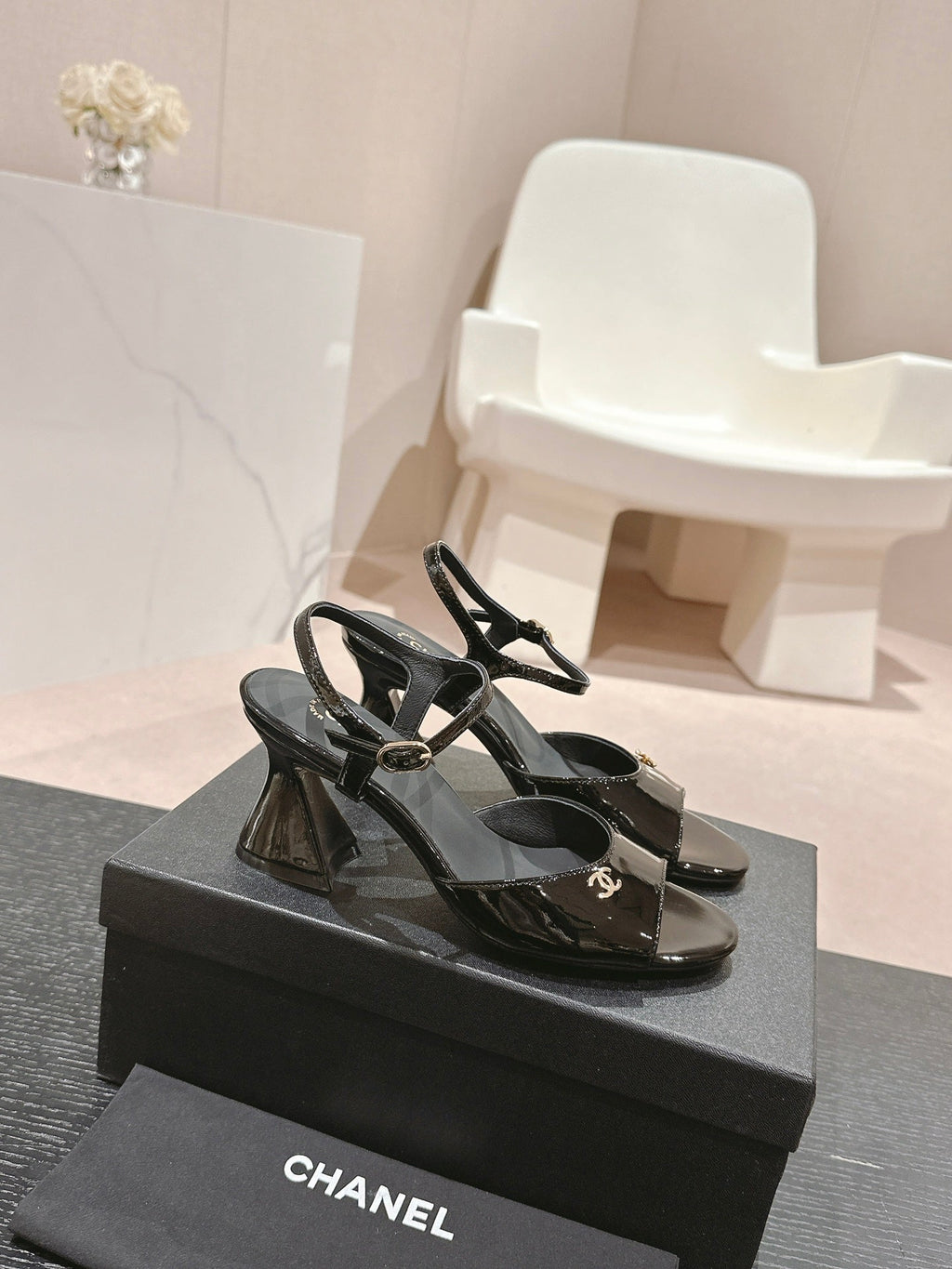 CHANEL HIGH HEELS SANDAL IN BLACK LAMBSKIN