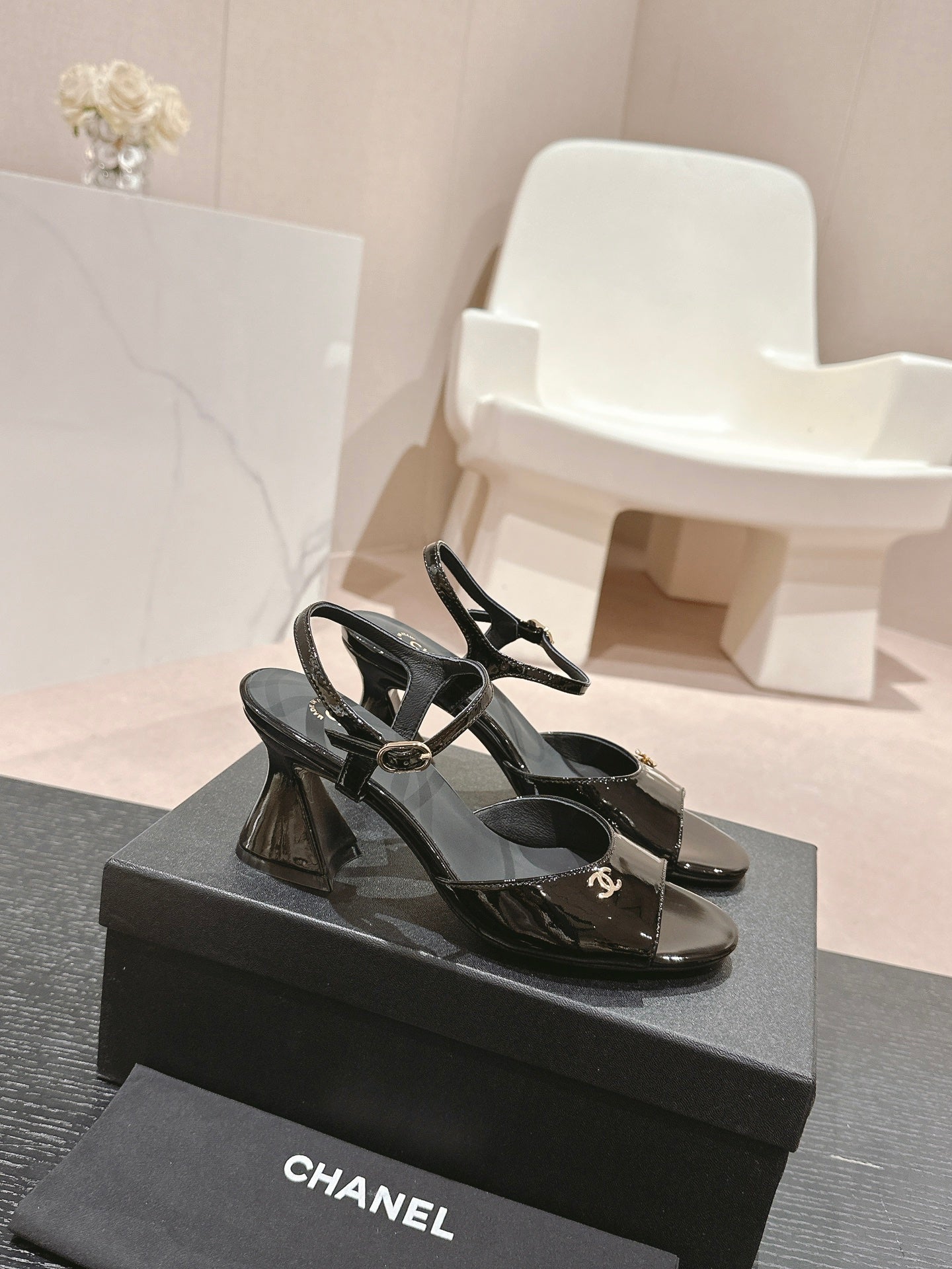 CHANEL HIGH HEELS SANDAL IN BLACK LAMBSKIN