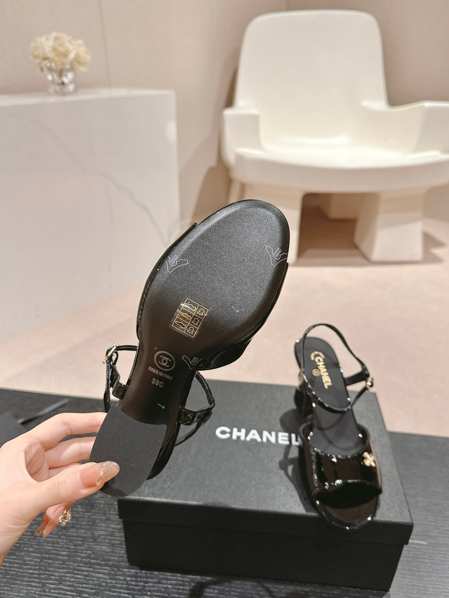 CHANEL HIGH HEELS SANDAL IN BLACK LAMBSKIN