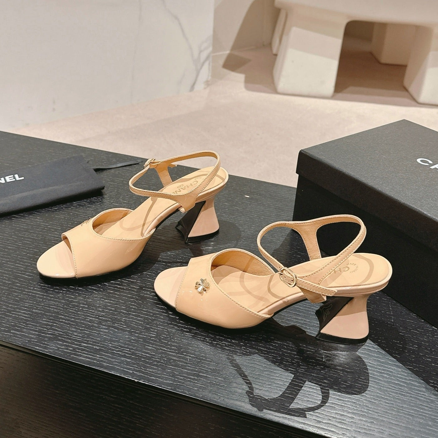 CHANEL HIGH HEELS SANDAL IN BISQUE CREAM LAMBSKIN