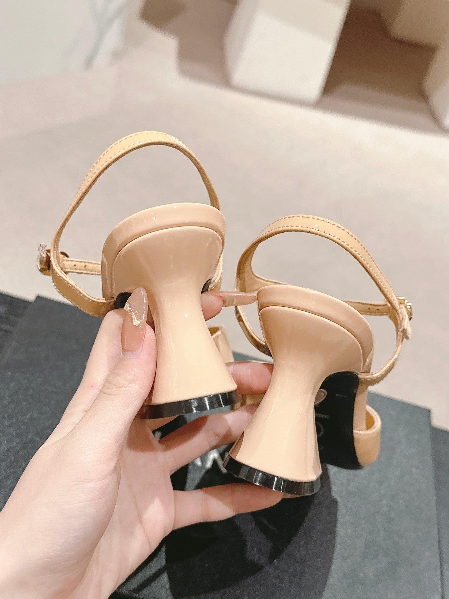 CHANEL HIGH HEELS SANDAL IN BISQUE CREAM LAMBSKIN