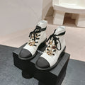CHANEL OXFORD SHORT BOOTS WHITE MIX BLACK SHEEPSKIN
