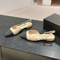 CHANEL SLINGBACKS IN BEIGE CREAM LAMBSKIN AND BLACK SATIN