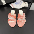 CHANEL 25C Three Strap Mule Pink Velvet fabric 233561