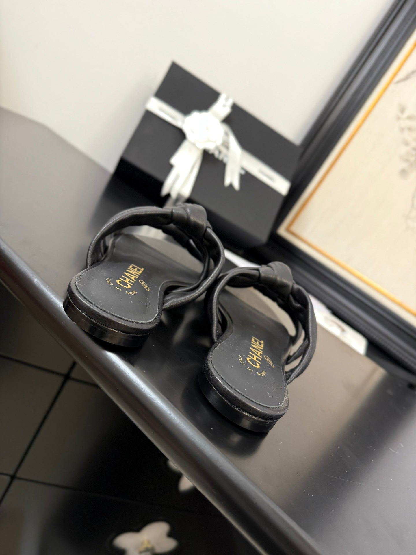 CHANEL 25C Three Strap Mule Black Lambskin 233557