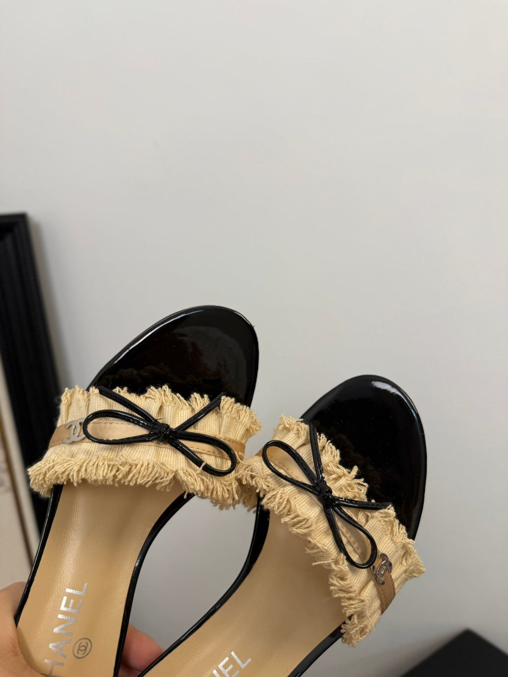 CHANEL SAND YELLOW GROSGRAIN CANVAS BOW MULE SANDALS 65 MM