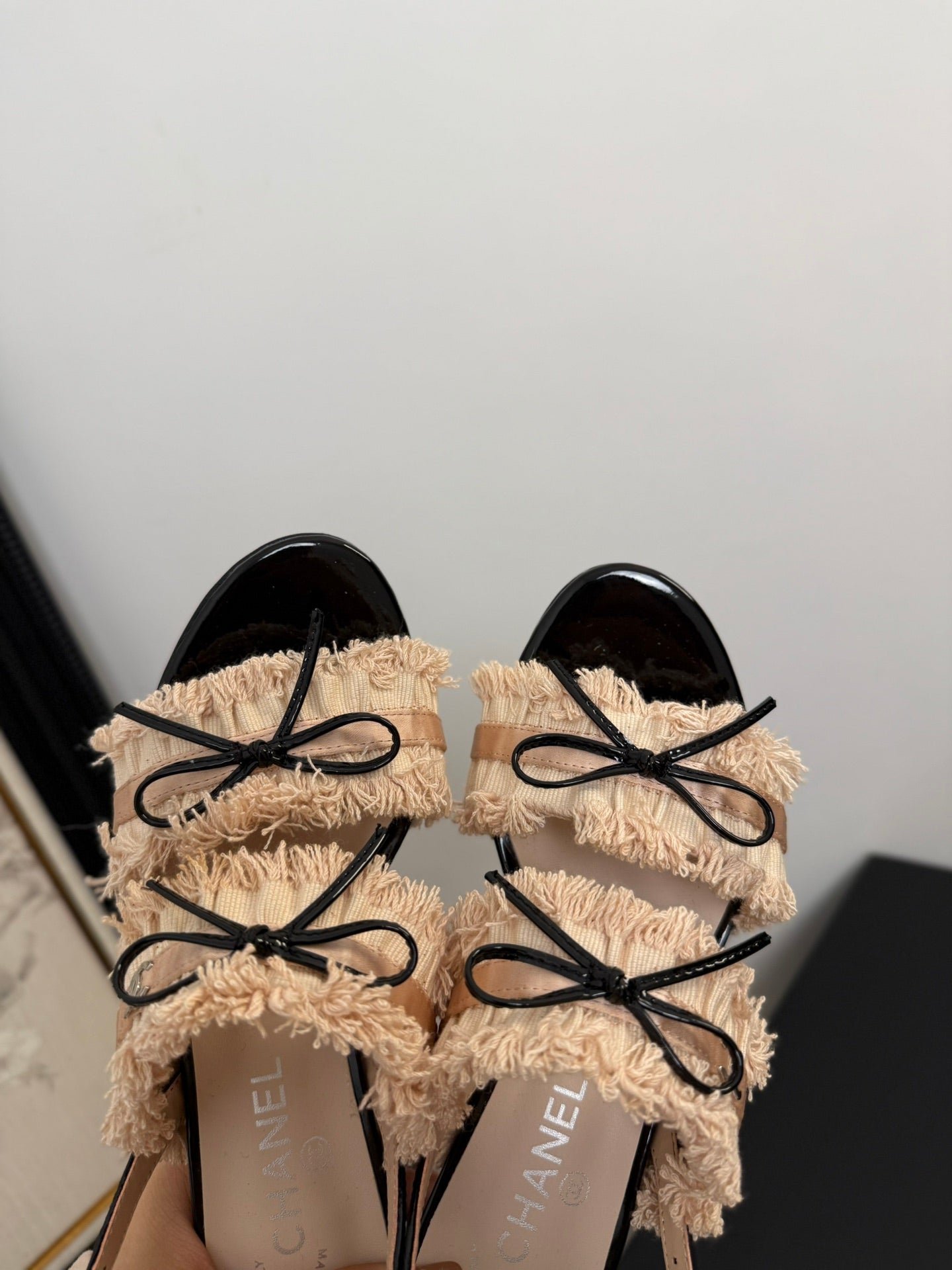 CHANEL PEACH PINK GROSGRAIN CANVAS BOW SLINGBACK SANDALS 65 MM