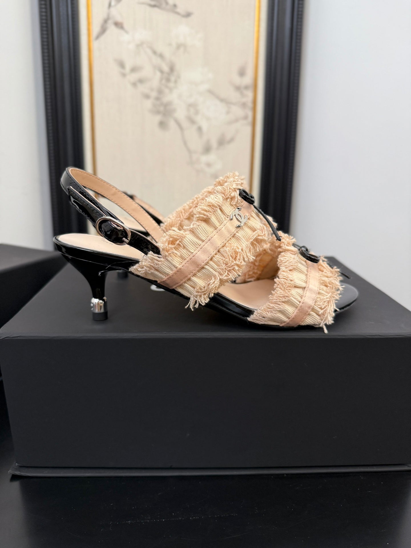 CHANEL PEACH PINK GROSGRAIN CANVAS BOW SLINGBACK SANDALS 65 MM