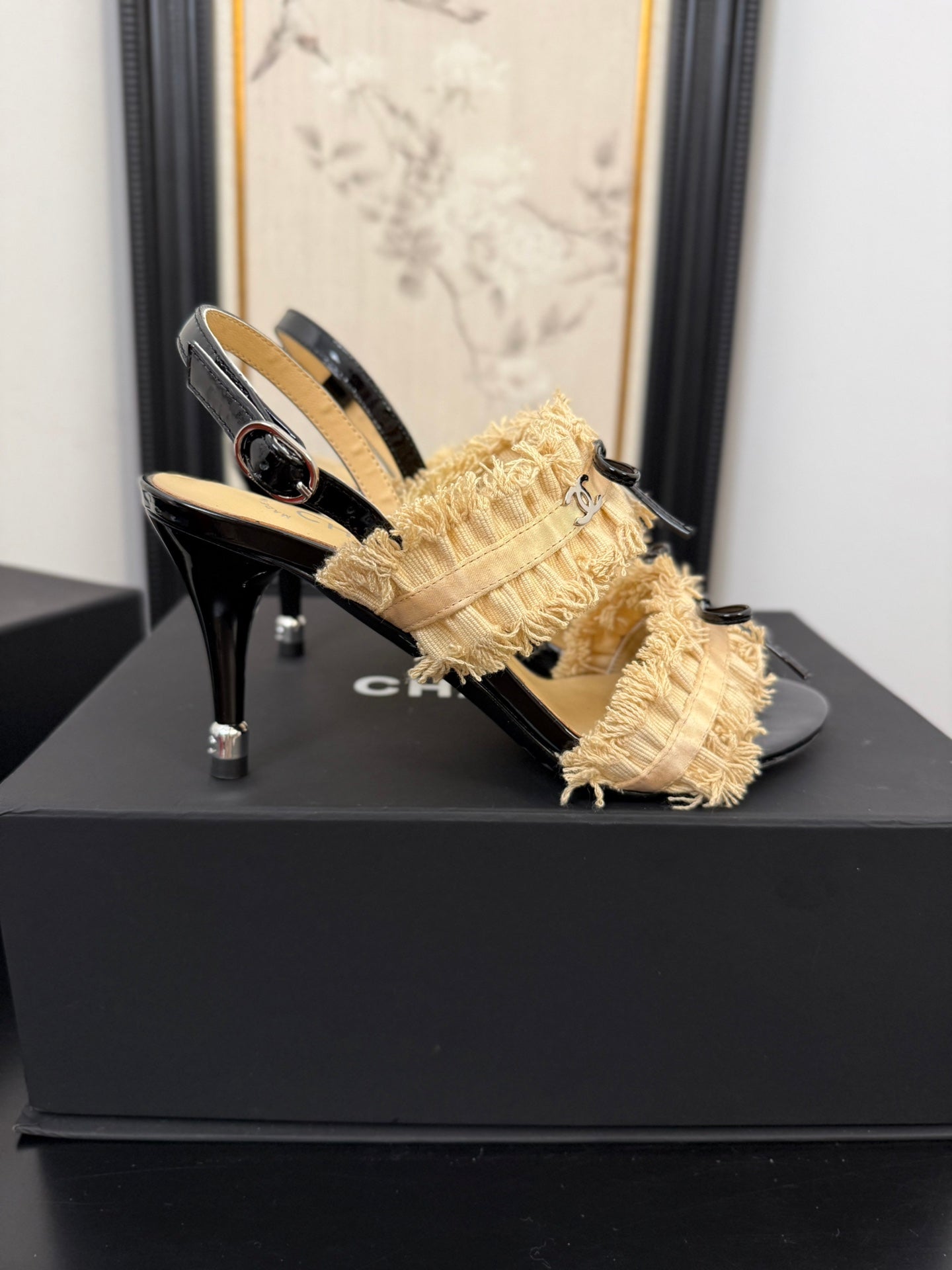 CHANEL SAND YELLOW GROSGRAIN CANVAS BOW SLINGBACK SANDALS