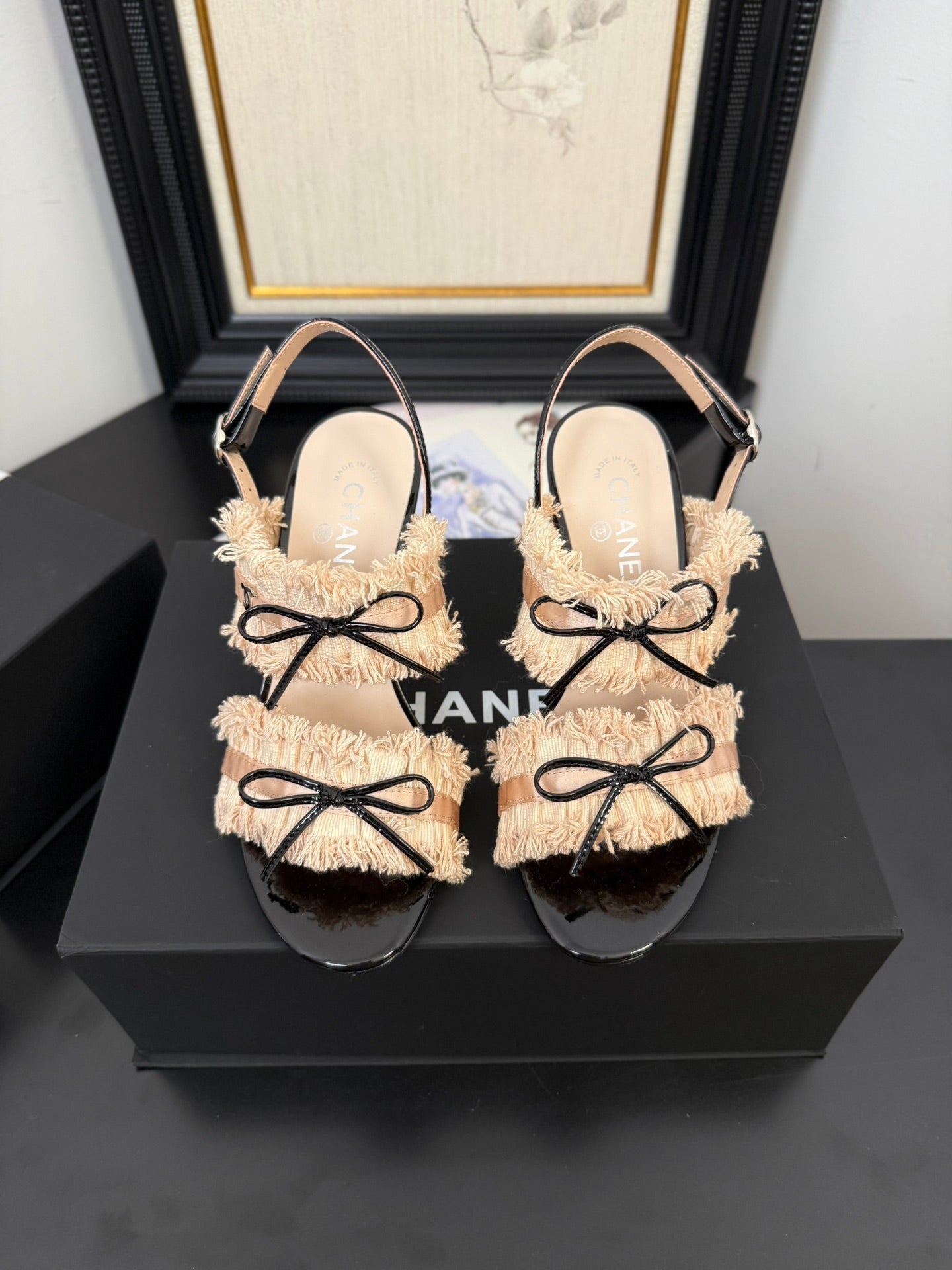 CHANEL PEACH PINK GROSGRAIN CANVAS BOW SLINGBACK SANDALS