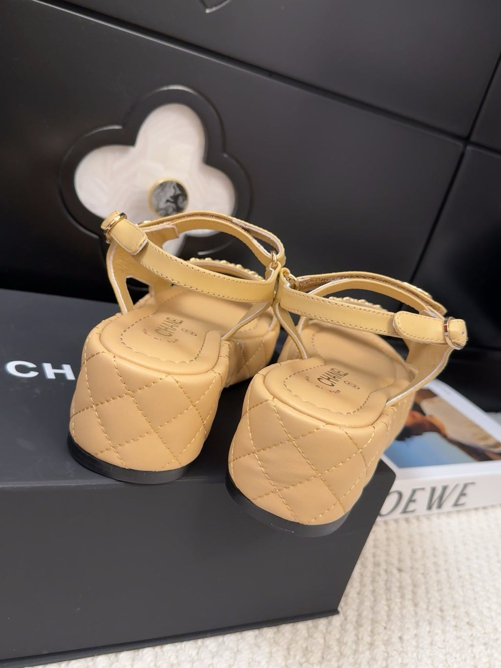 CHANEL THICK-SOLED SANDALS 55 MM IN SAND YELLOW CALFSKIN