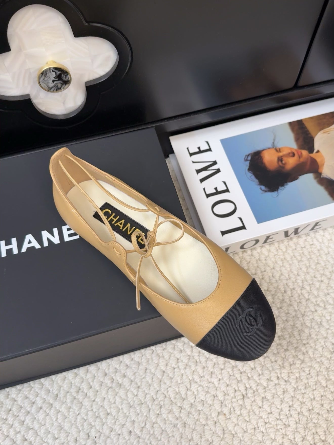 CHANEL FLAT MARY JANE PUMPS IN SUN YELLOW LAMBSKIN MIX BLACK FABRIC
