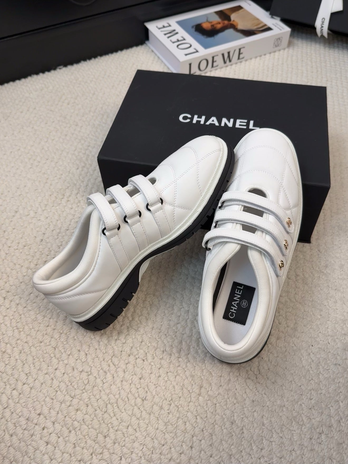CHANEL SNEAKERS WITH THREE STRAPS IN WHITE CALFSKIN