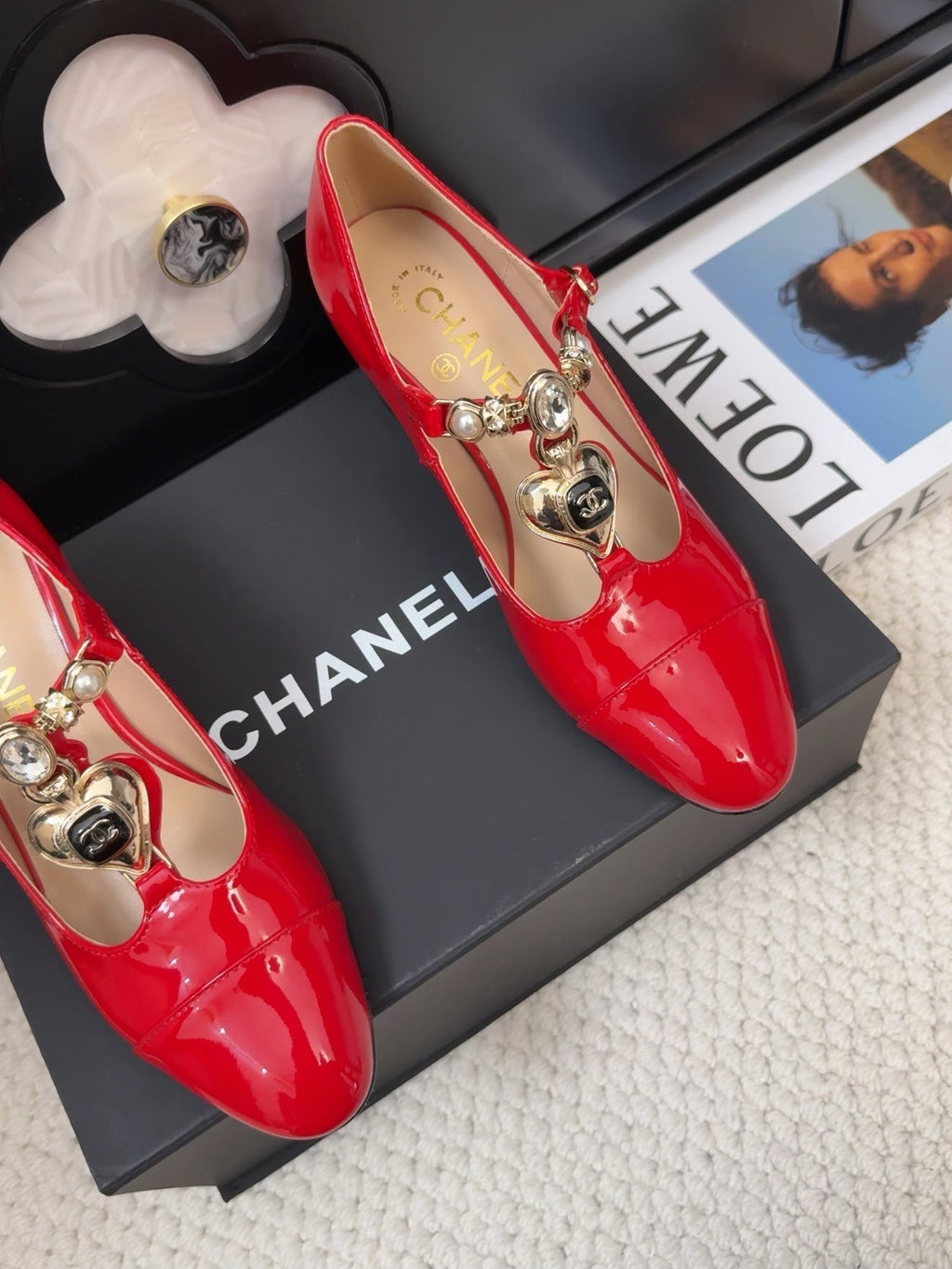 CHANEL MARY JANE SHOES IN RUBY RED PATENT CALFSKIN 55 MM