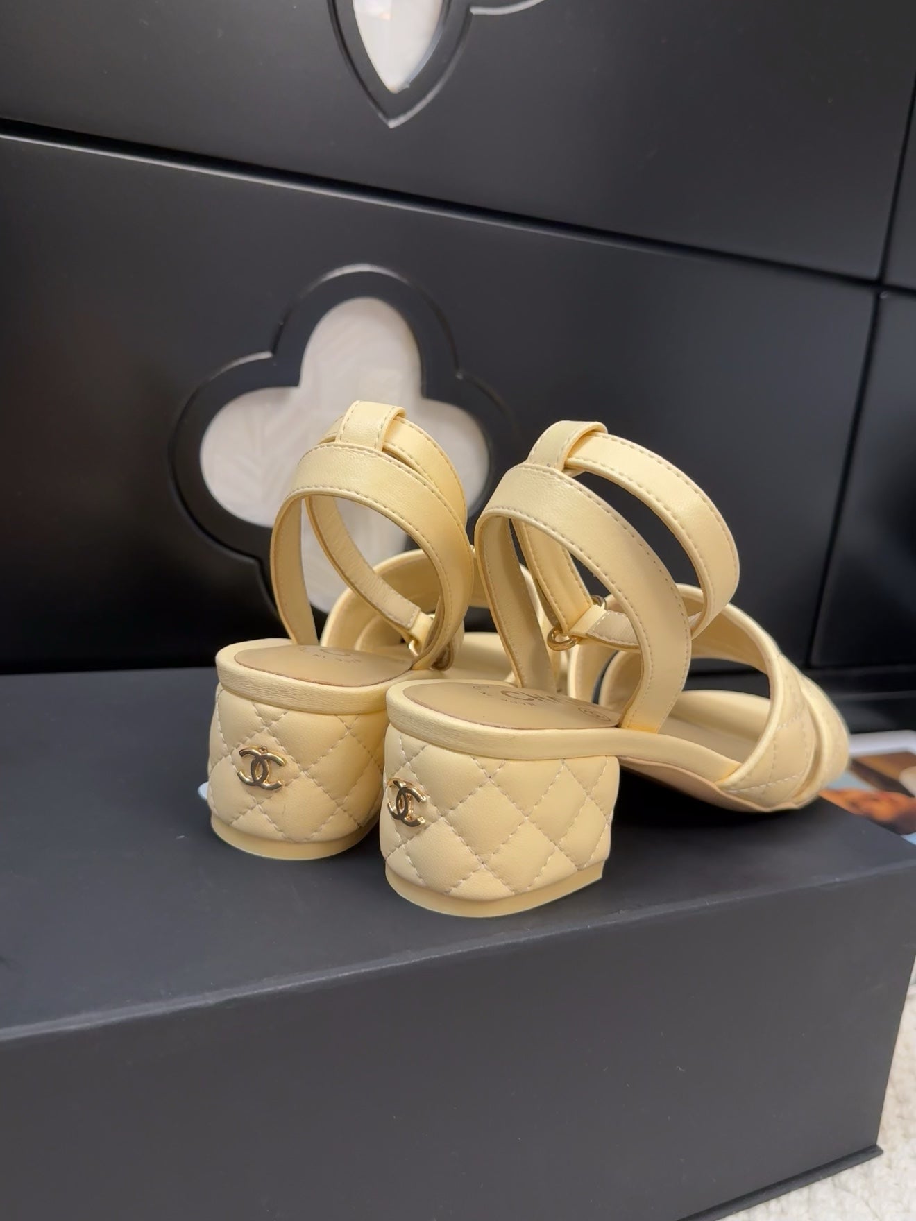 CHANEL 25C Sandal 45mm Open Heel Beige Lambskin 233490