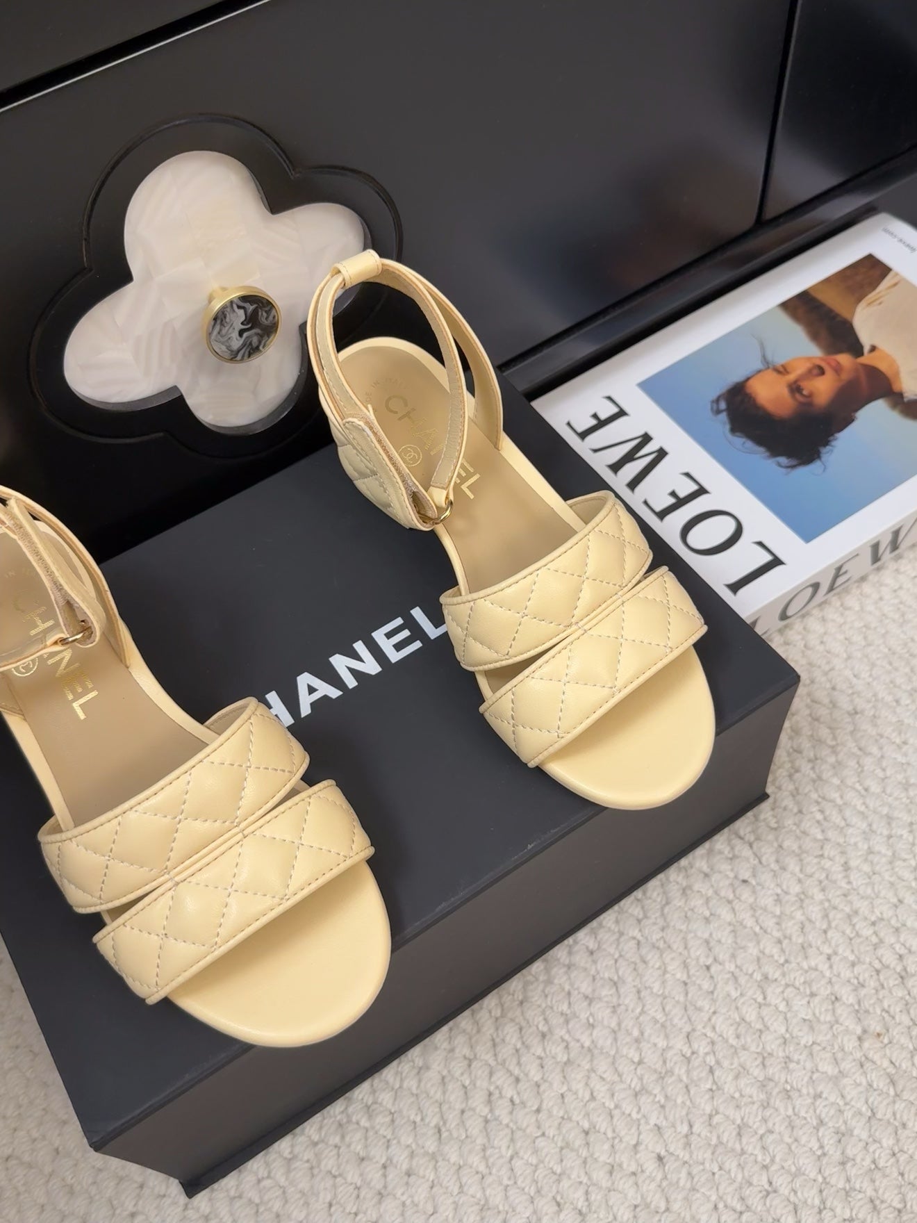 CHANEL 25C Sandal 45mm Open Heel Beige Lambskin 233490