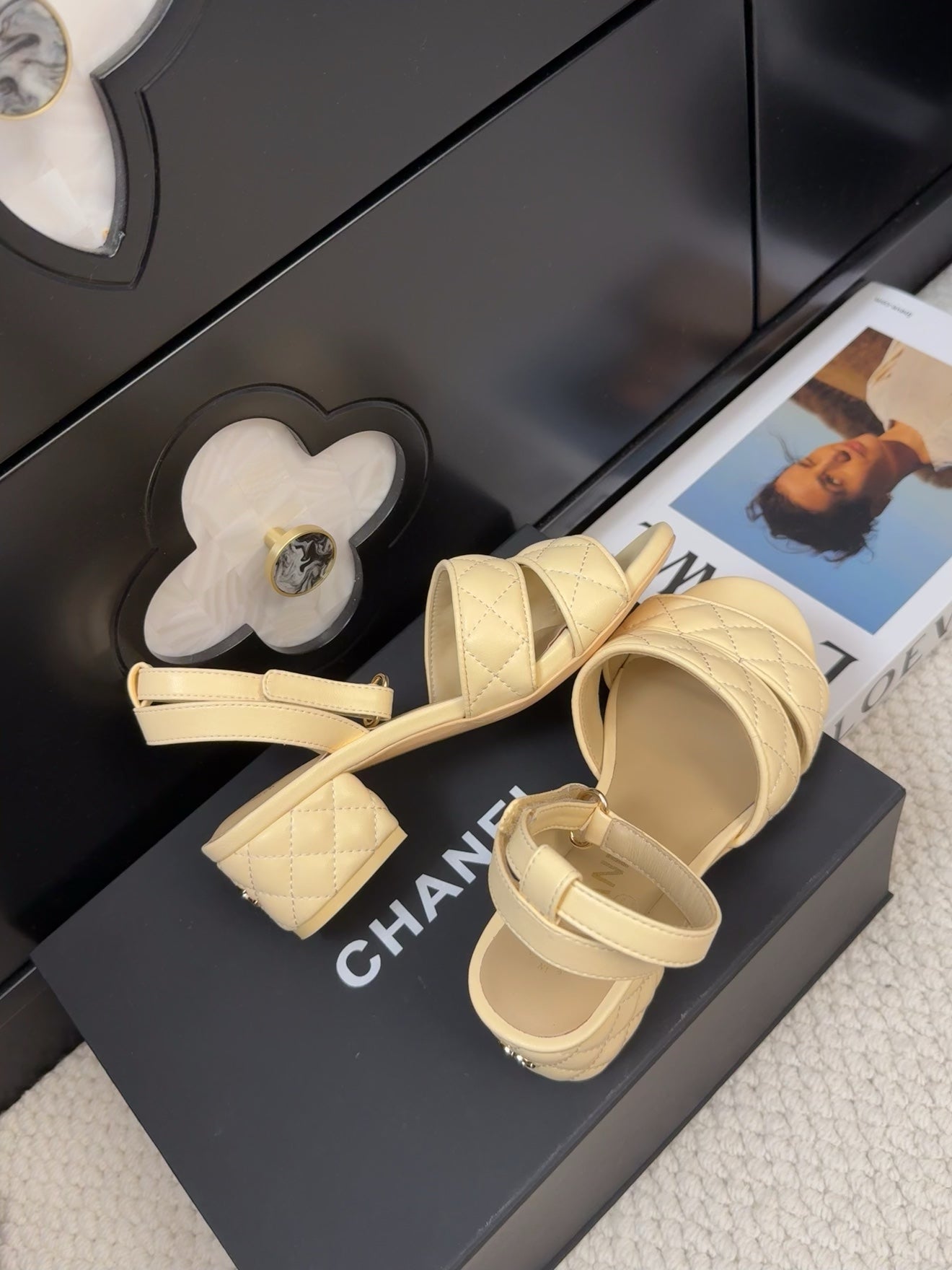 CHANEL 25C Sandal 45mm Open Heel Beige Lambskin 233490