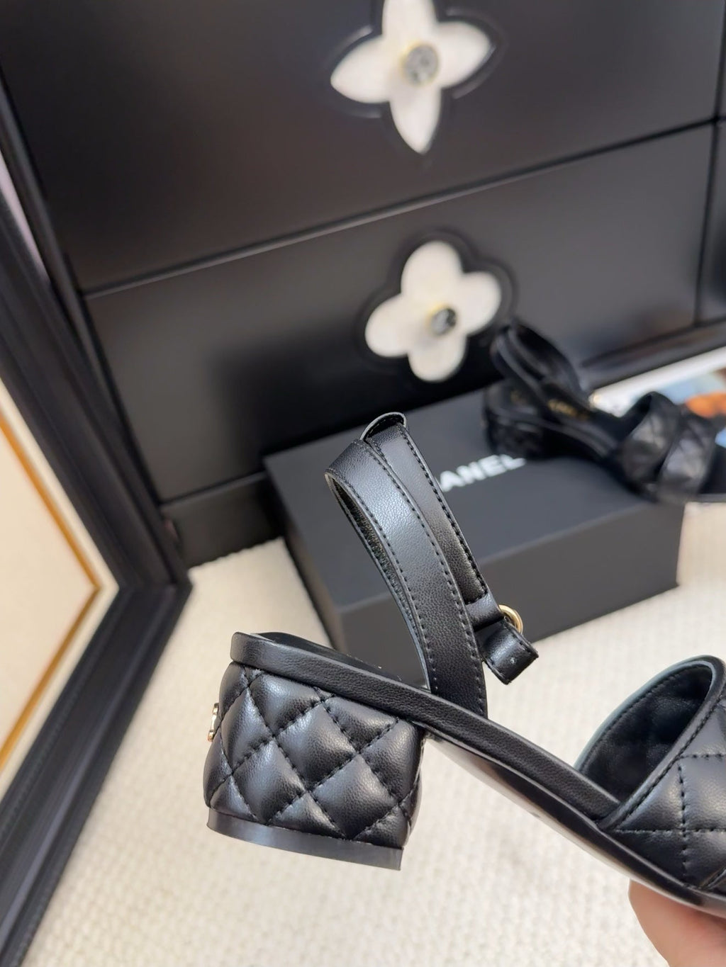 CHANEL 25C Sandal 45mm Open Heel Black Lambskin 233491