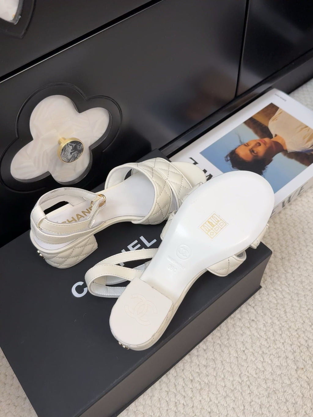 CHANEL 25C Sandal 45mm Open Heel White Lambskin 233492