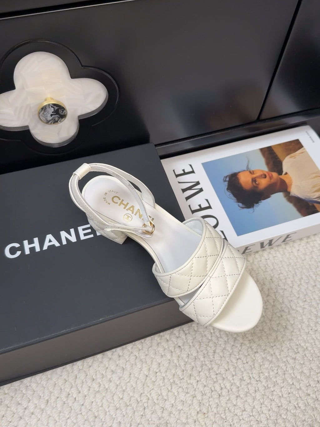 CHANEL 25C Sandal 45mm Open Heel White Lambskin 233492