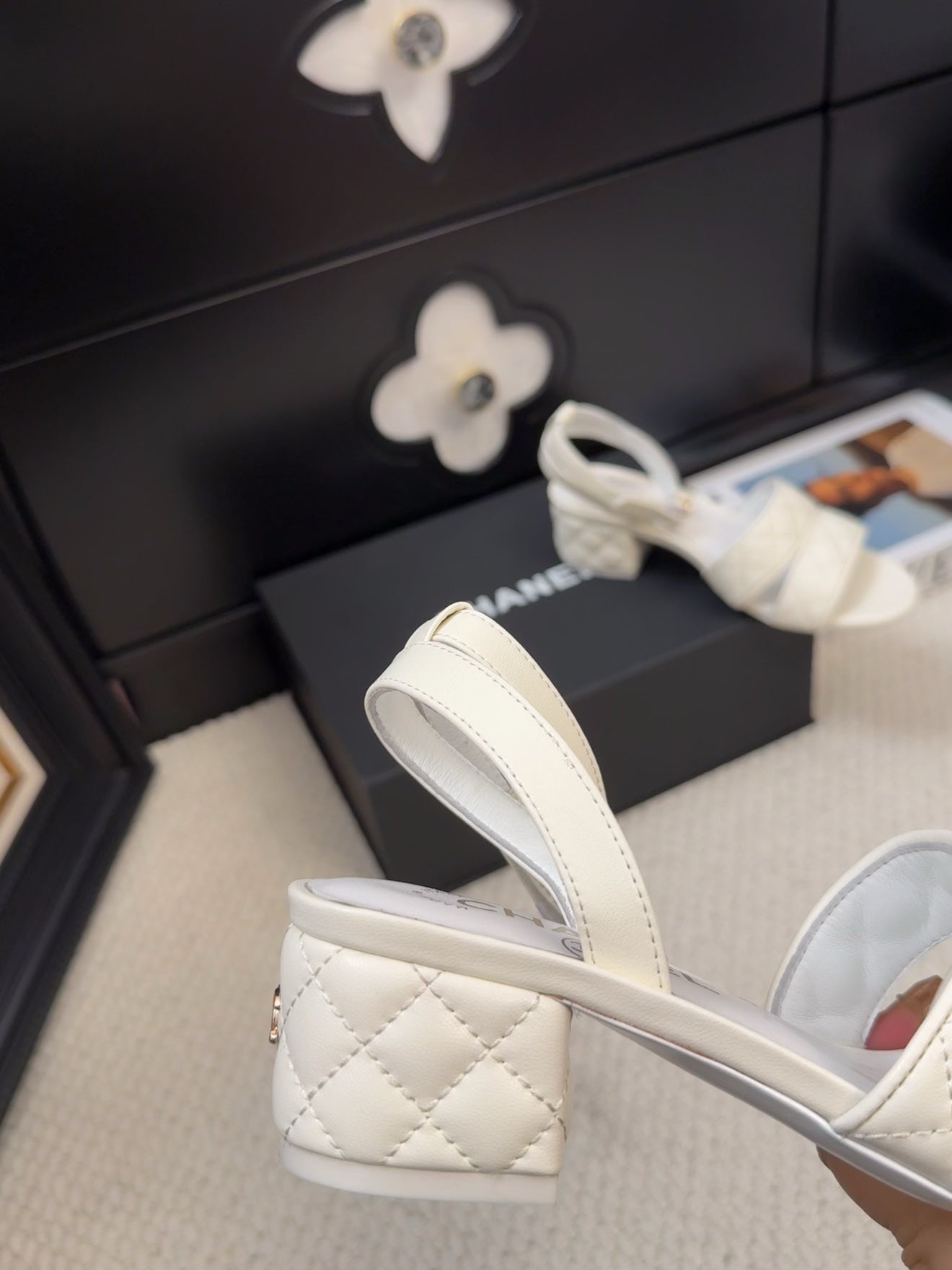CHANEL 25C Sandal 45mm Open Heel White Lambskin 233492