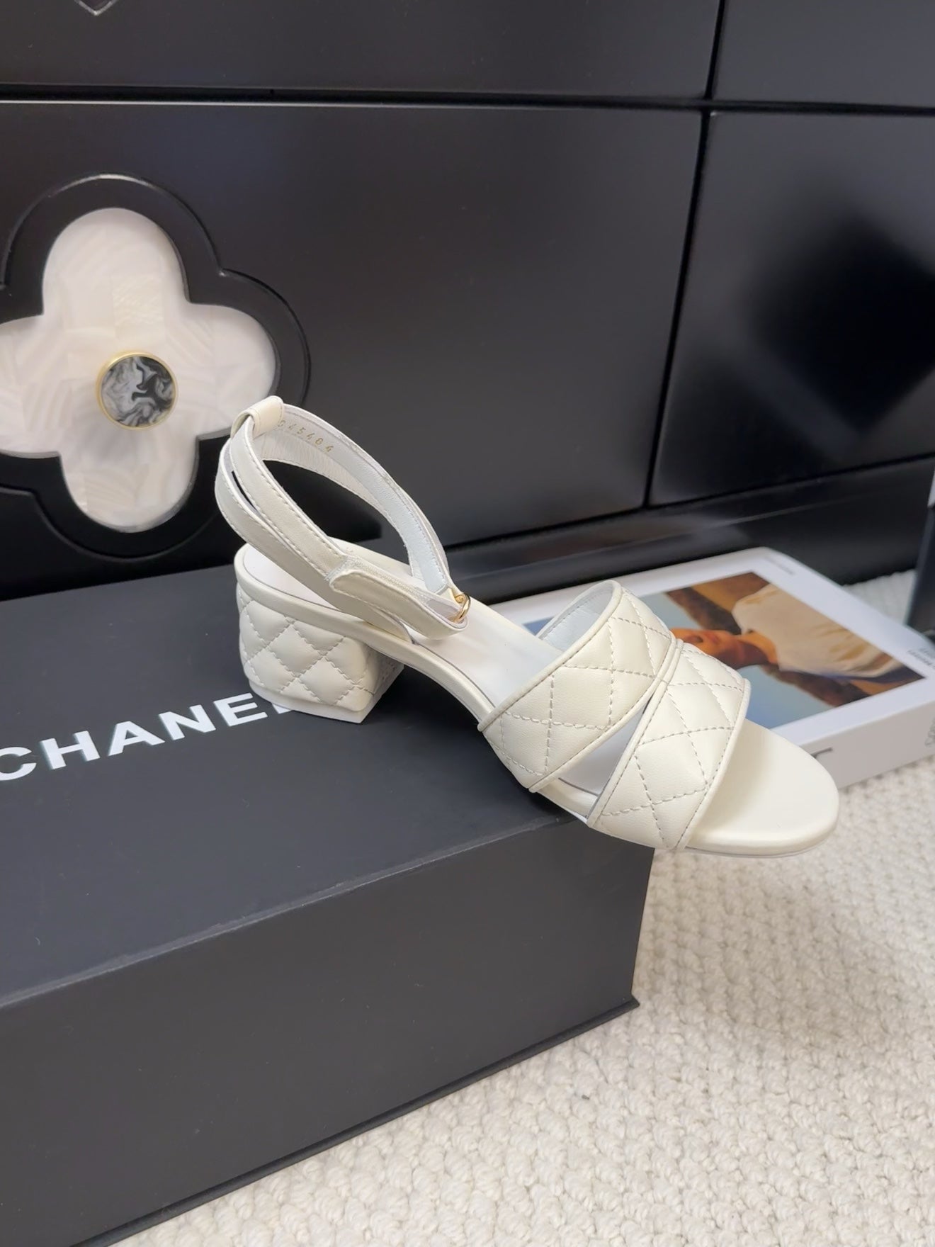 CHANEL 25C Sandal 45mm Open Heel White Lambskin 233492
