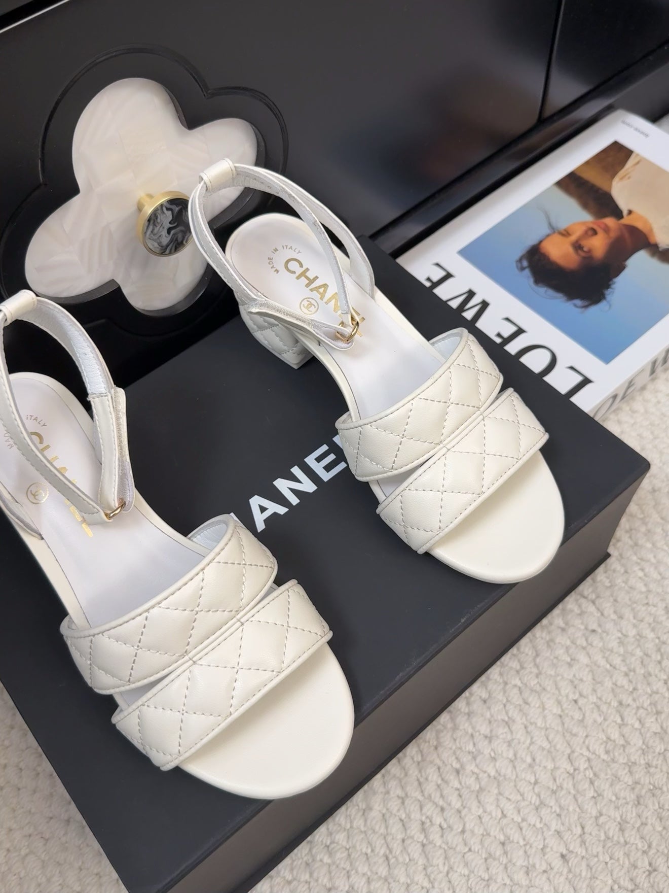 CHANEL 25C Sandal 45mm Open Heel White Lambskin 233492
