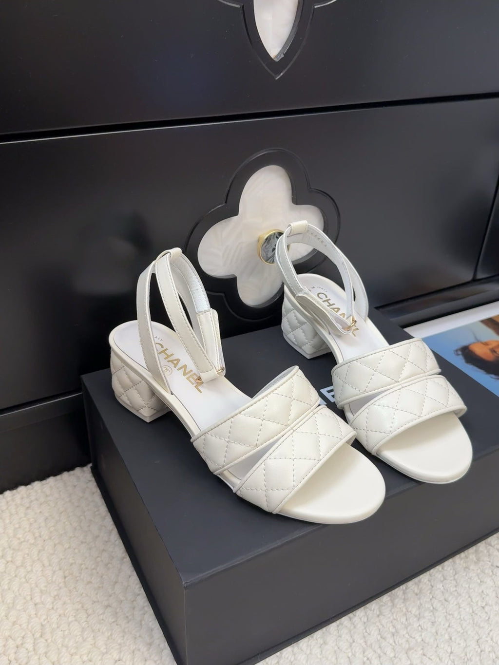 CHANEL 25C Sandal 45mm Open Heel White Lambskin 233492