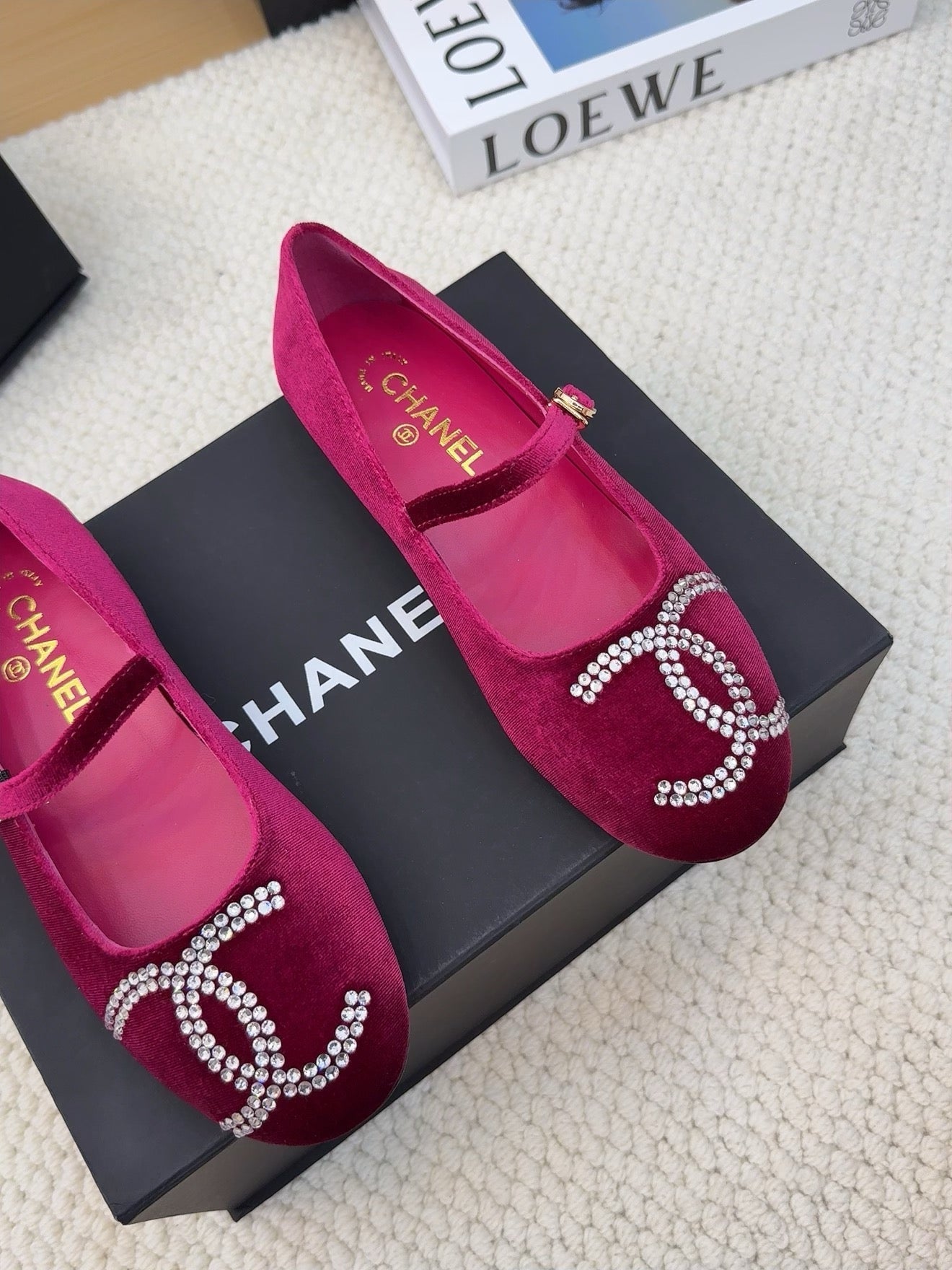 CHANEL MARY JANE SHOES IN JAM PURPLE VELVET WITH CRYSTALS LOGO