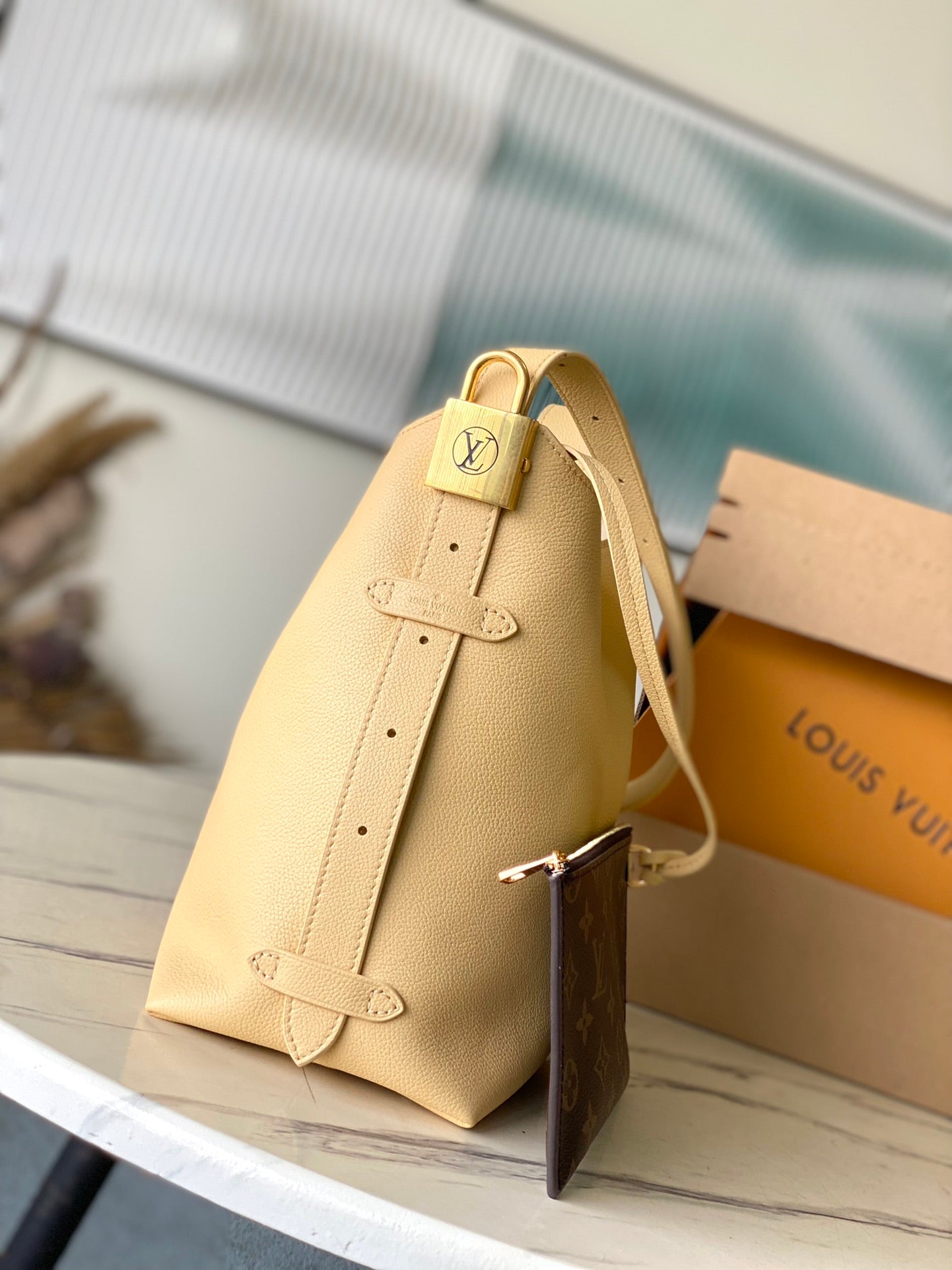 LOUIS VUITTON LOW KEY HOBO PM 28 IN URBAN YELLOW CALFSKIN GOLD BUCKLE