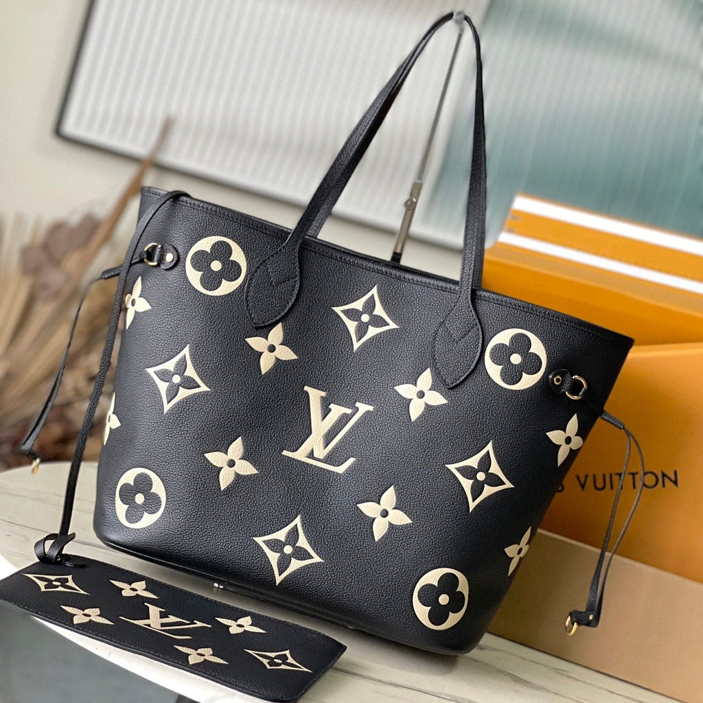 LOUIS VUITTON NEVERFULL MM 31 IN BLACK CREAM MONOGRAM EMPREINTE LEATHER