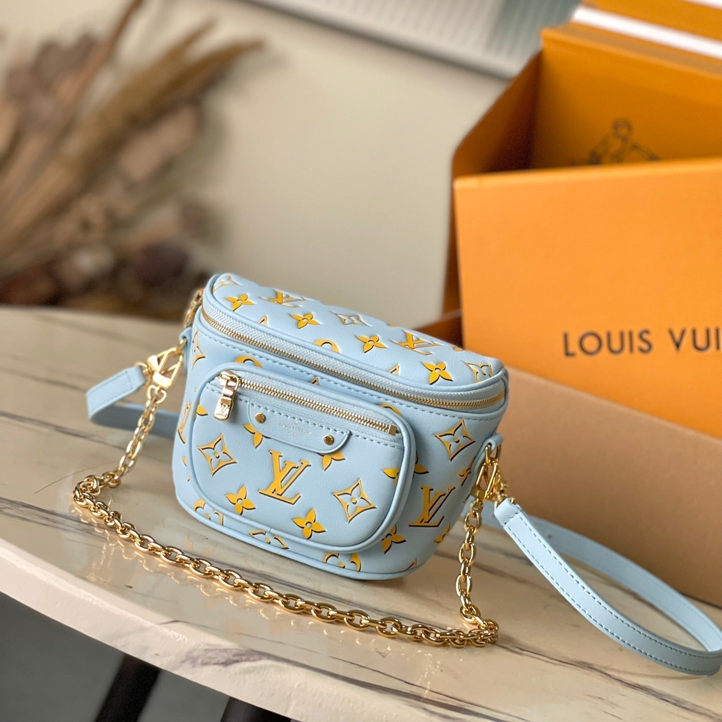 LOUIS VUITTON MINI BUMBAG 17 IN SKY YELLOW MONOGRAM CALFSKIN GOLD HARDWARE