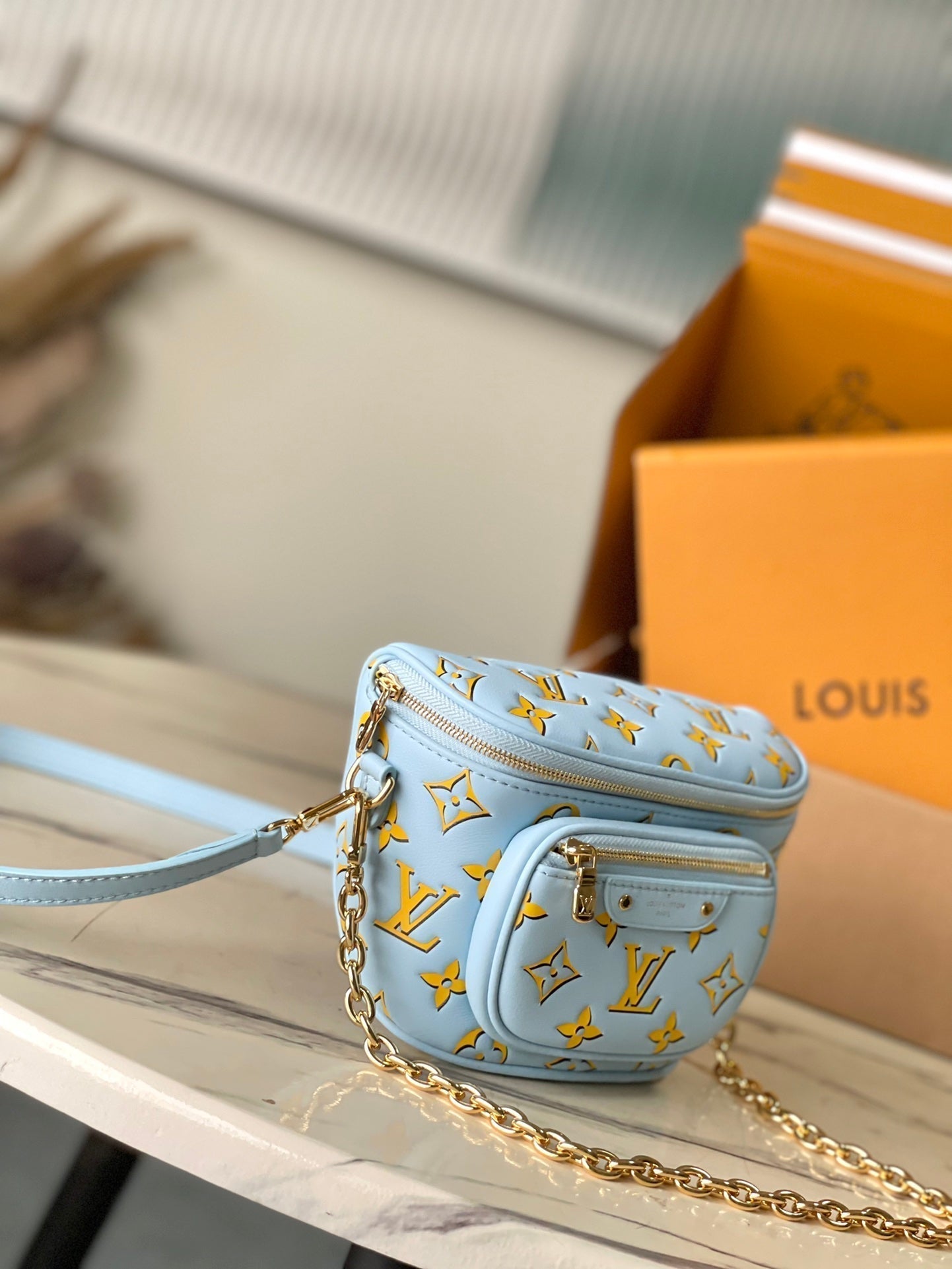 LOUIS VUITTON MINI BUMBAG 17 IN SKY YELLOW MONOGRAM CALFSKIN GOLD HARDWARE