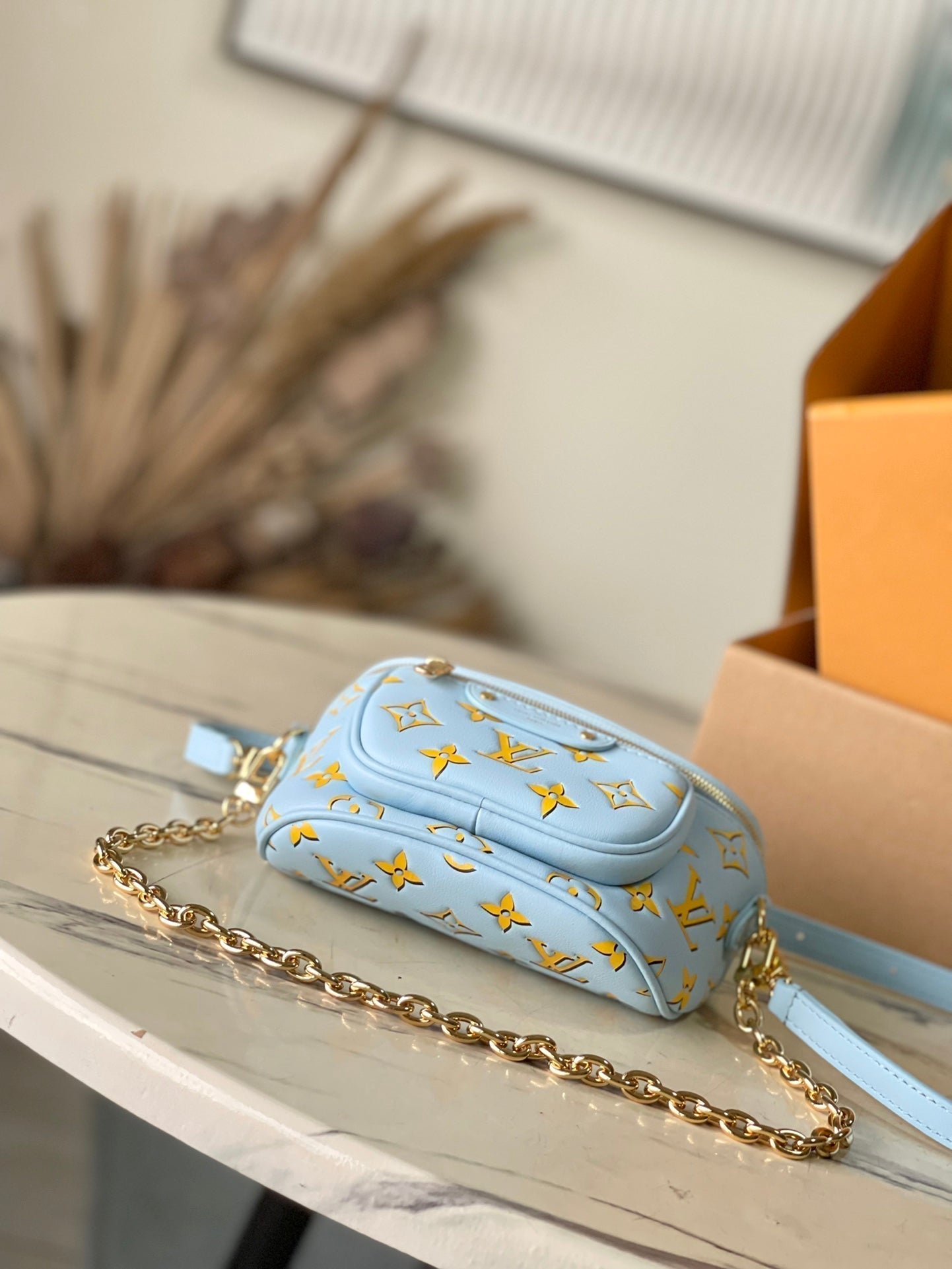 LOUIS VUITTON MINI BUMBAG 17 IN SKY YELLOW MONOGRAM CALFSKIN GOLD HARDWARE
